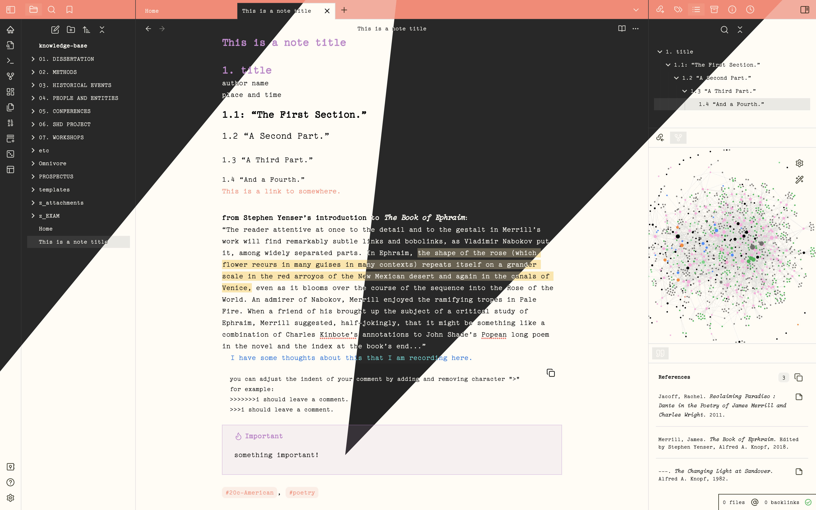 screenshot of Obsidian page using Sandover theme